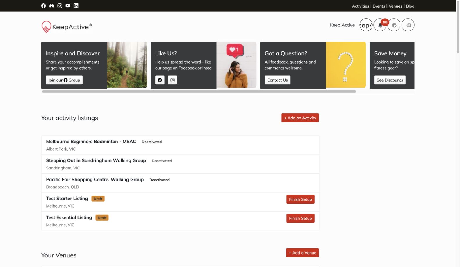 Screenshot of the Keep Active website