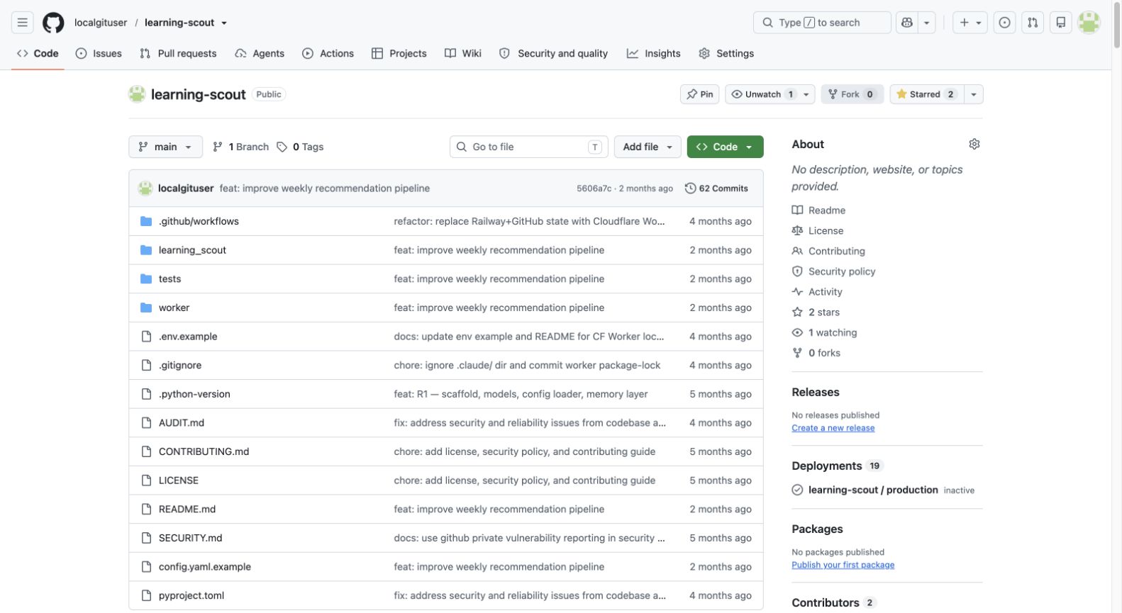 Screenshot of the Learning Scout GitHub repository